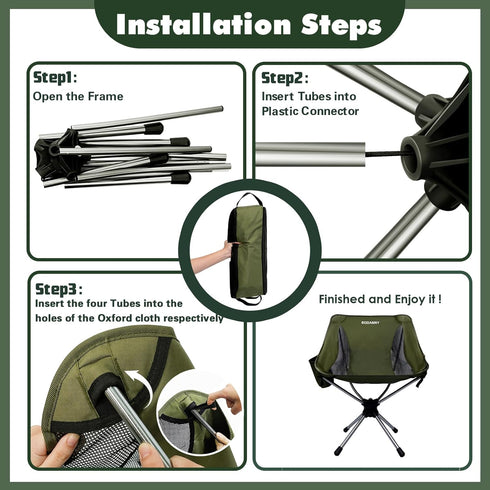 360 2.7LB 305LBS Swivel Folding Chair, Compact Portable Camping Chairs for Outdoor Travel Hunting Hiking Fishing