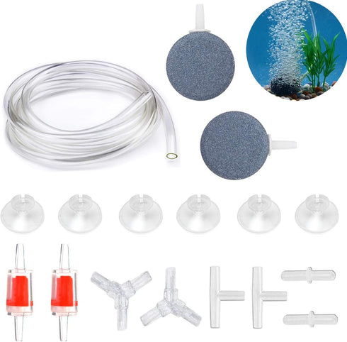 Transparent Airline Tubing Aquarium Air Pump Accessories Kit with Check Valves, Air Stones, Suction Cups & Connectors