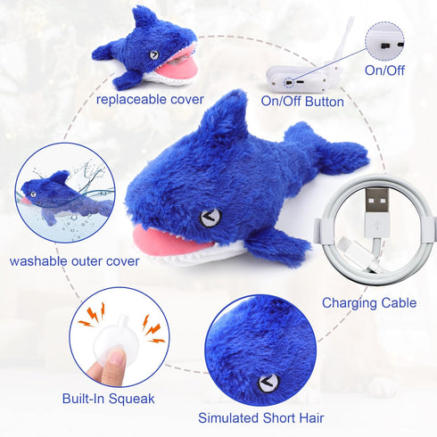 Mity Rain 2 in 1 Interactive Dog Toys, Shark Plush Squeaky Toy, Rechargeable Wiggly Fish for All Sizes