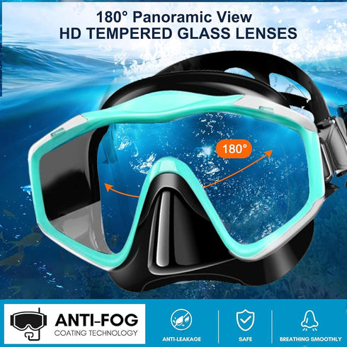 Snorkel Mask Adult, Dry Snorkel Set, Panoramic Wide View Swim Mask for Lap Swimming and Diving