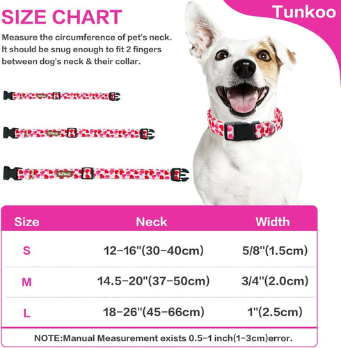 Valentine's Day Dog Collar, Cute Adjustable Heart Collar for Boy and Girl Dogs, Strong Plastic Buckle, M