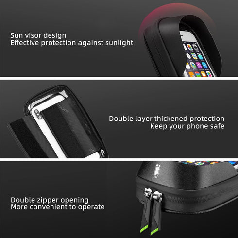 ROCKBROS Bike Bag, Waterproof Top Tube Phone Holder Pouch for Mountain Bicycle, Compatible with iPhone X, 8 Plus