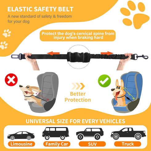 Famstar 1 Pack 360 Dog Seat Belt Retractable Dog Car Harness Adjustable Elastic Bungee Buffer Heavy Duty & Durable