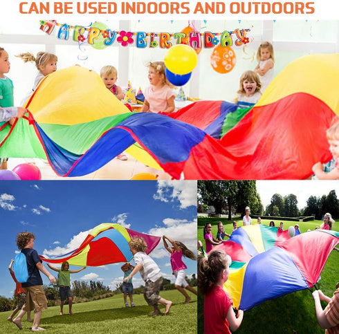 Gimilife 9ft 8 Parachute Toys for Kids, Rainbow Parachute Toy with Durable Handles, Toy Tent Game for Cooperative Play