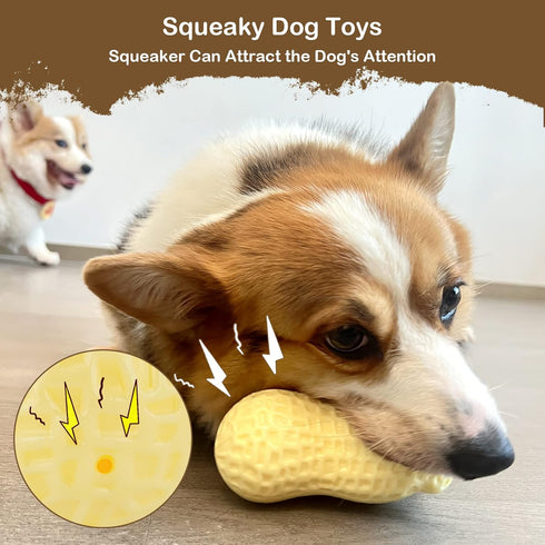 Squeaky Dog Toys Interactive - 2 PCS Peanut Shape Teeth-Cleaning Chew Toy for Medium, Large & Small Breeds