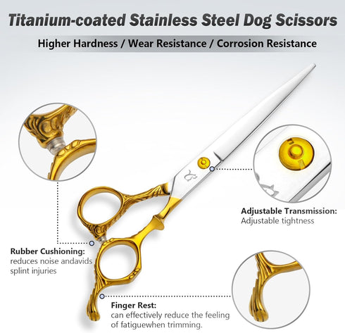 4 1 Dog Grooming Scissors,Chunkers Shears and Thinning Shears with Safety Round Tips, Sharp and Comfortable in Dog