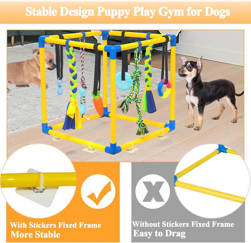 8 Puppy Play Gym with Hanging Toys for Teething &Chewing, Interactive Activity Center for Small Dogs to Relieve Boredom