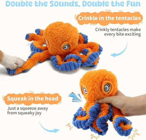 Squeaky Dog Toy for Puppy Teething, Plush Octopus Dog Toy, Puppy Chewing Toy, Soft Stuffed Chew Toys for Small Dogs