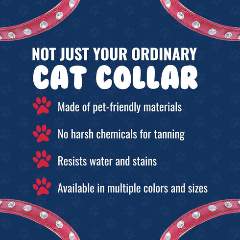 Angel Athens Red Rhinestone Leather Cat Collar, 12" x 1/2", Elastic Break-Away Safety