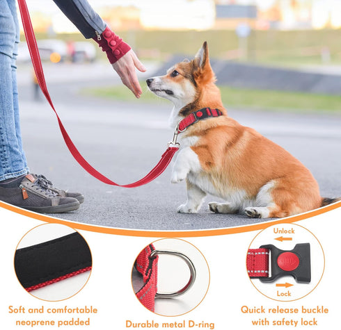 Silkfly 9 Sets Dog Collar and Leash Set, Reflective Nylon, Adjustable Dog Collar, Padded Handle, Walking Training
