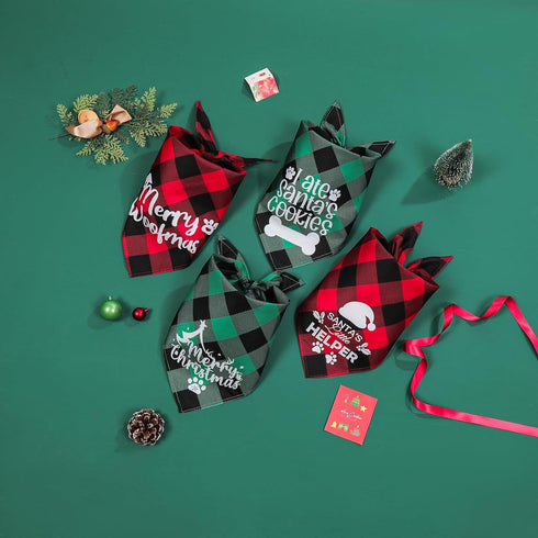 Generic 4 Pack- Set 2 2 MIANOOMAG Dog Christmas Bandanas Large Classic Triangle Merry Christmas Printing Plaid Fall Pet