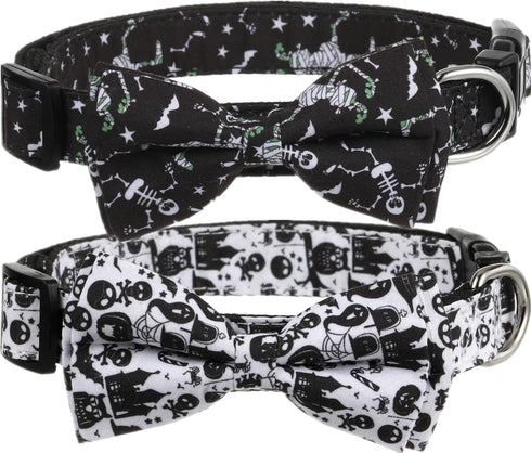 Halloween Dog Bow Tie Collar 2 Pack, Quick Release Spooky Collars for Medium Size Dogs