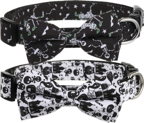 Halloween Dog Bow Tie Collar 2 Pack, Quick Release Spooky Collars for Medium Size Dogs