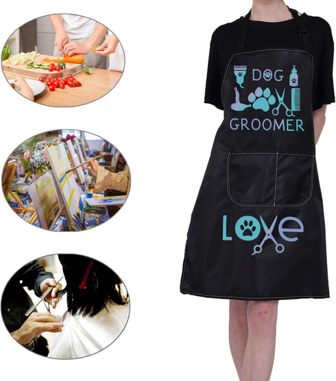 CMNIM Waterproof Dog Grooming Apron with Pockets - Groomer Gifts for Dog Hairdressers, Groomer Apron