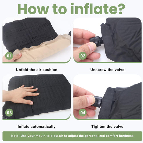 AIIQFSMART Backpacking, 210T Inflatable Stadium Seat Cushion | Self-Inflating Memory Foam Portable Pad for Airplane