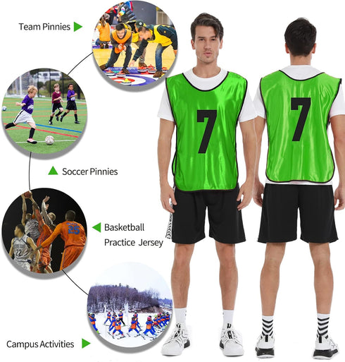 Scrimmage (12 Pack) Training Vest Team Sports Pinnies Jerseys for Adult Youth Soccer Bibs Numbered Practice Jerseys