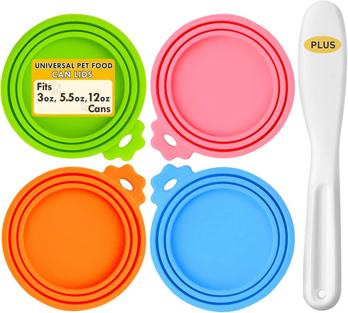 Lydia's Deal 4 Pack Universal Pet Food Can Covers, Silicone Lids for Dog and Cat Cans, Multicolor