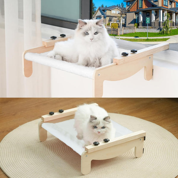 COODIA Cat Window Perch, Wooden Window Perch for Cats Inside, 2 in1 Cat
