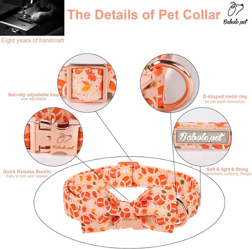 Fall Boy Dog Collar - Orange Maple Leafs Rugby Bow Tie Collar with Safety Metal Buckle for Small, Medium, Large Dogs