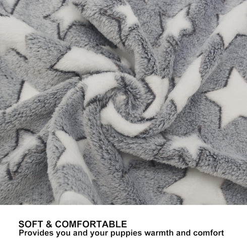 1 Pack 3 Puppy Blankets, Super Soft Warm Sleep Mat with Grey Star Cute Print, Fluffy Fleece Pet Blanket (Small, 23"x15")