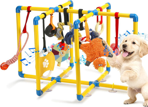 Tengantongda Upgraded Puppy Play Gym with 9 Hanging Toys, Reinforced Frame & Strong