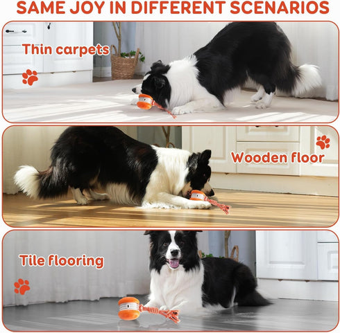 QGI Interactive Dog Toys, Random Path Electric Automatic Moving and Rolling Dogs Toy with Rope for Small Medium Large