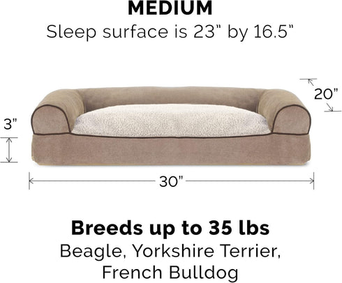 Furhaven Pillow Dog Bed for Medium/Small Dogs, Removable Bolsters & Washable Cover - Sherpa & Chenille Sofa - Cream,