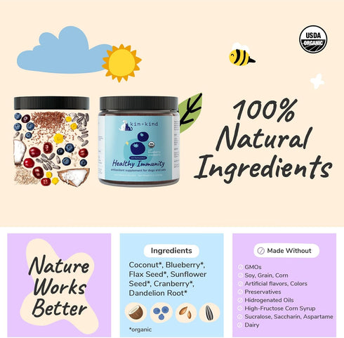 kin+kind Dog Supplement Powder for Healthy Immunity, Bladder Support, Natural Formula, 4 oz, Made in USA