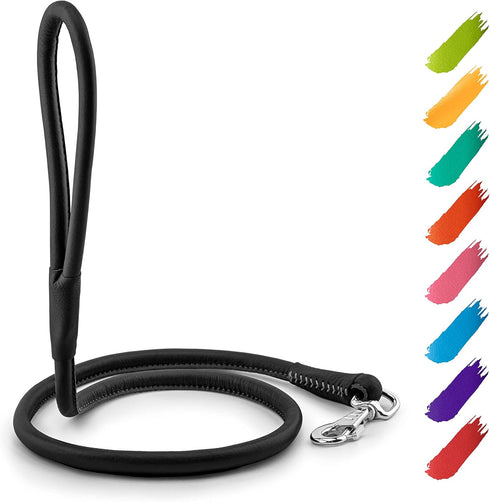 Rolled Leather Dog Leash - 4Ft * 0.5 in for Small Medium Large Dogs, Heavy Duty for Outdoor Walking, Running, Training