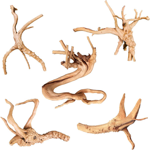 majoywoo Natural Driftwood for Aquarium Decor, 5 Pcs Assorted Spider Wood Branch 4-8"