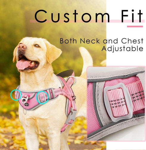 ADVENTUREMORE No Pull Dog Harness for Large Dogs, Reflective Breathable Vest with Easy Control Front Clip, Pink