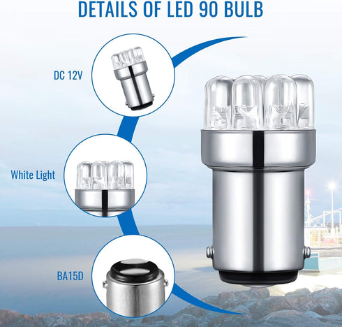 Honoson 4 Pieces LED 90 Bulb 1004 Marine Replacement Bulb for Boat Navigation Lights, DC 12v