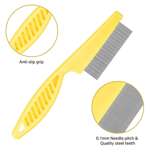 Cat & Dog Comb Set, Fine Tooth Grooming Comb for Dandruff and Hair Removal (Yellow)