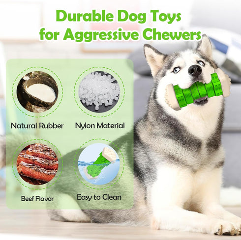 Dog Toys for Aggressive Chewers Indestructible Dog Toys, Dog Chew Toys, Tough Interactive Dog Toys Dog Puzzle Toys Rubber Dog Enrichment Toys for Small/Medium/Large Dogs (Green, M)