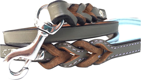 Leather Braided Dog Leash with Padded Handle, 4ft. x 1/2 Inch, Grey and Blue