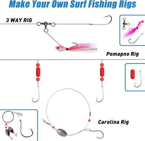 Saltwater Surf Fishing Tackle Kit - 184pcs Saltwater Fishing Gear, Lures, Bait Rigs, Crankbait, Spoon, Bucktail Jigs,