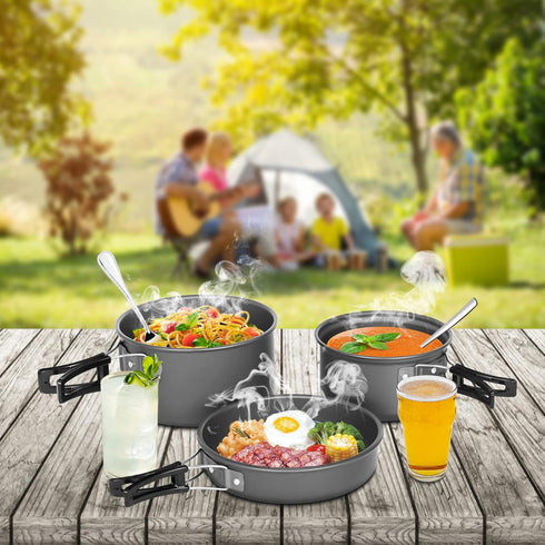 Lixada Camping Cookware Mess Kit, 10pcs Non-Stick Lightweight Stackable Pot Pan Bowls with Storage Bag for Hiking