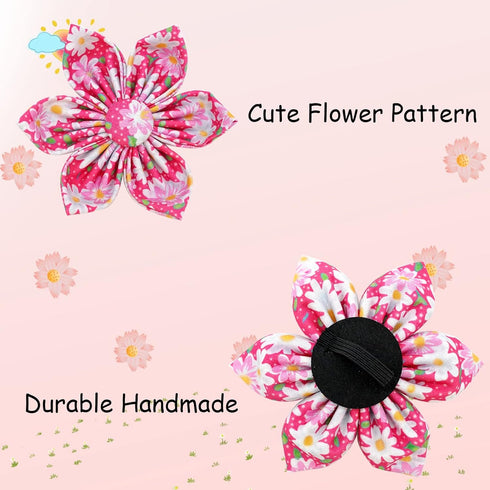 Elegant little tail Dog Collar with Flower, Adjustable Pink Floral Dog Collar Gift for Large Female Dogs