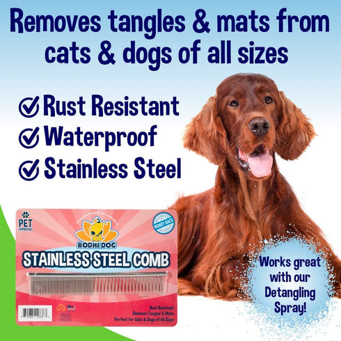 Bodhi Dog Stainless Steel Comb - Metal Grooming Brush for Dogs & Cats, Reduces Shedding