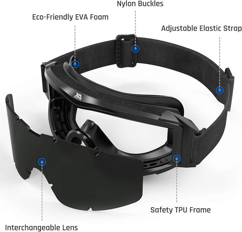 xaegistac Tactical Airsoft Goggles - Anti-Fog Military Ballistic Safety Glasses