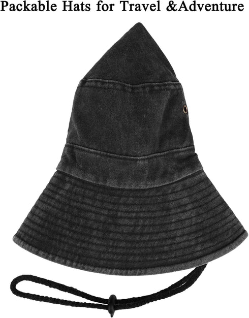 Unisex Cotton Boonie Hat, Packable Summer Outdoor Fishing Bucket Hat with String