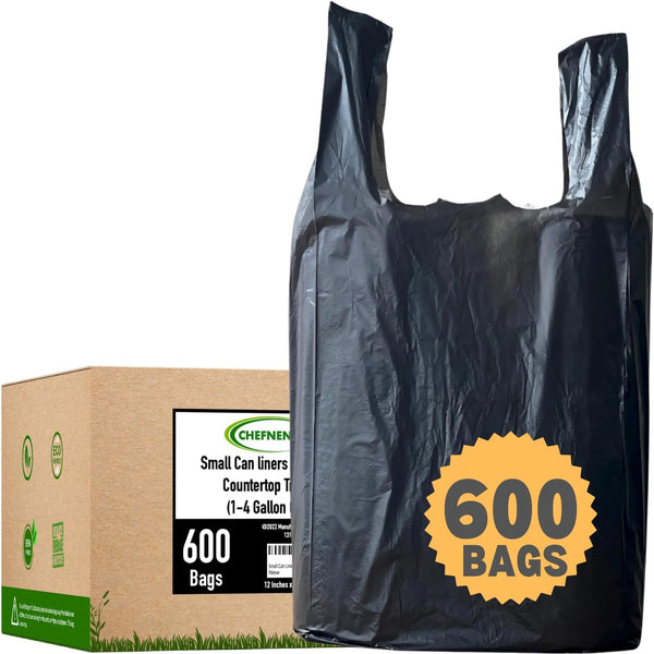 T-shirt Biodegradable Black Plastic Bag (600 ct.) Small Can Liners Thank You
