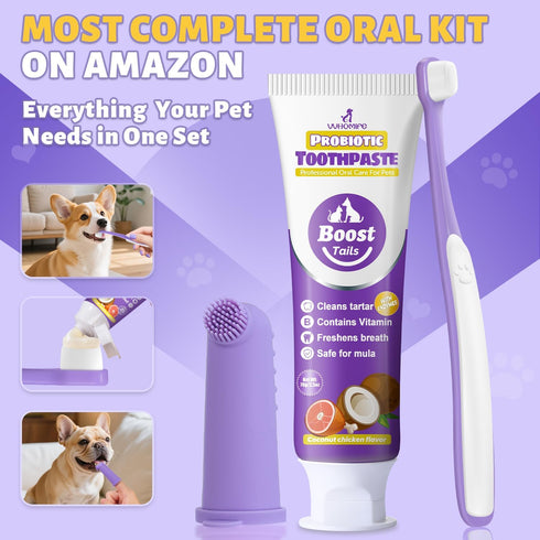 Recommended 99% 2.5 oz. Vet Small Dog Teeth Brushing Kit - Soft Brush and Finger Brush removes of Plaque, Natural