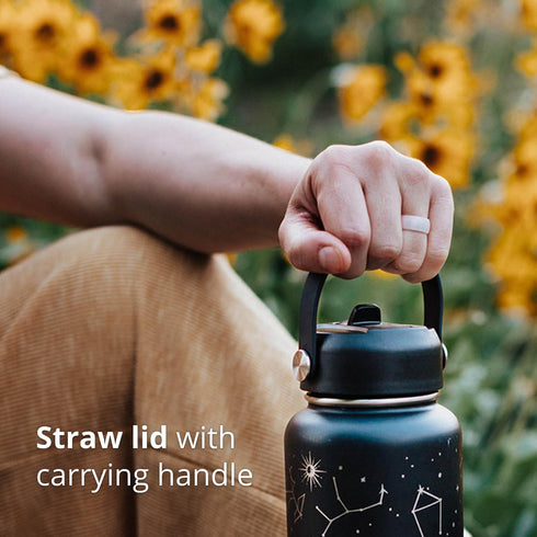 Oceans Water Bottle with Straw Lid | 32 oz Engraved Stainless Steel Insulated with Strap