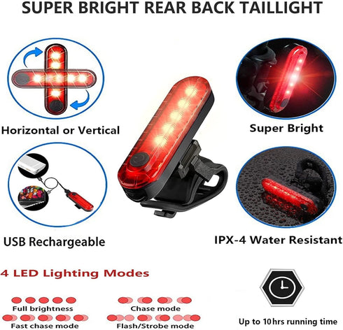 Kids Bike Lights for Night Riding, Rechargeable Headlight and Tail Light Set with 120dB Speaker