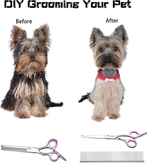Dog Grooming Scissors Set with Safety Round Tips, 3 in 1 Professional Pet Grooming Shears for Dogs and Cats
