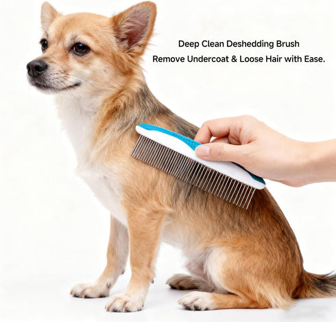 4 Pack Pet Grooming Kit - Deshedding Rake, Fine Tooth Comb, Grooming Gloves & Bath Brush for Dogs,Cats and Horses