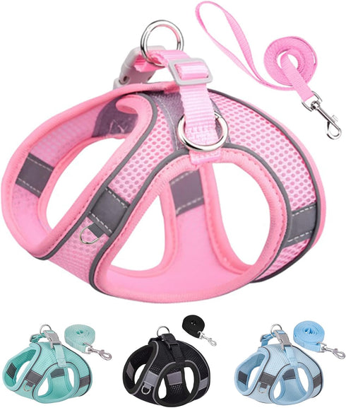 Dog Harness for Small Medium Large Dogs: No Pull, Puppy Harness and Leash Set, Step-in Mesh Harness (Pink, XS)