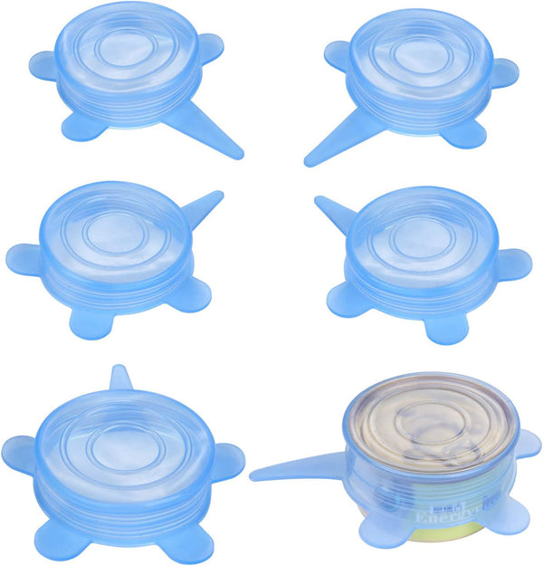 SLSON 6 Pack Stretchable Pet Food Can Cover, Universal Size Silicone Lids for Dog and Cat Food Can, Blue