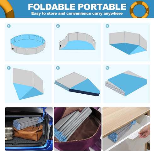 Dog Pool for Large Dogs - Portable Plastic Bathtub, Foldable Slip-Resistant Pool for Dogs (XL - 71'' x 12'')